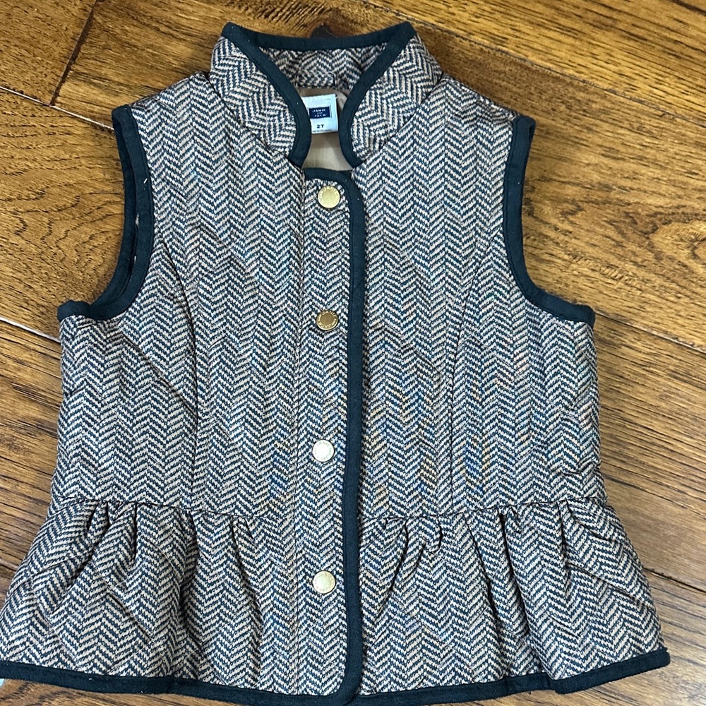 Janie and Jack Black and Tan Herringbone Vest